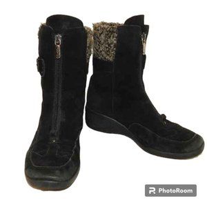 Aquatalia Suede Leather Boots Size 5.5 Front Zip Knit Winter Snow